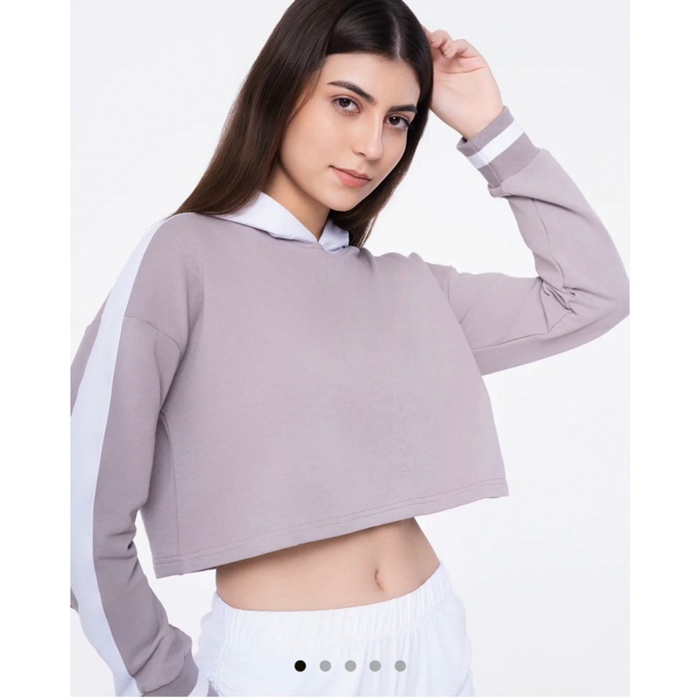 Women's Werk Grey & White Hype Cropped Hoodie Sweatshirt S